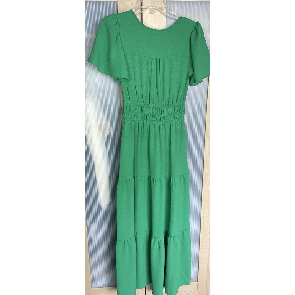 Monteau‎ Los Angeles Kelly Green Puff Sleeve Dress Women’s Sz S Beach Casual - Picture 4 of 4
